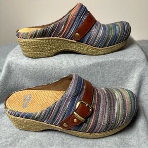 Dansko Artisan Jute Mule Weave Striped Clogs Multi Color Buckle 38